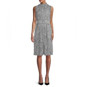 Nanette Lepore Women 14 Black White Pleated High Neck Cocktail Office Work Caree